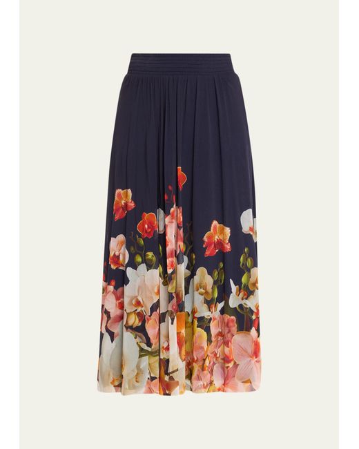 Fuzzi Floral-Print A-Line Tulle Midi Skirt