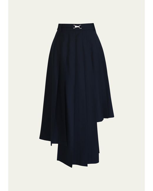 Rokh Box Pleat Asymmetric Midi Wool Skirt