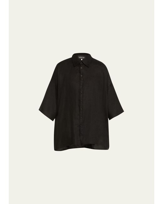 eskandar Sloped Shoulder Wide A-Line Shirt With Collar Long Length