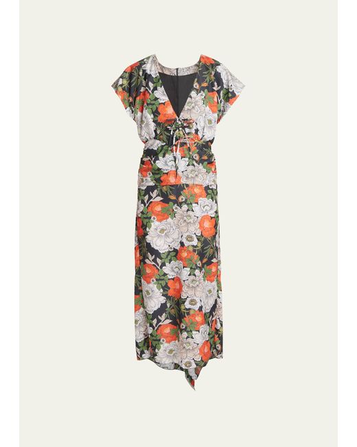 Meryll Rogge -Print Summer Midi Dress with Back Drape
