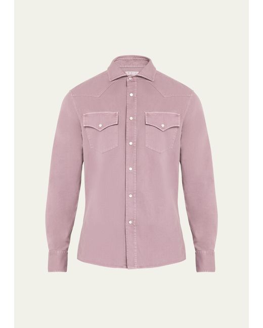 Brunello Cucinelli Cotton Snap-Front Western Shirt