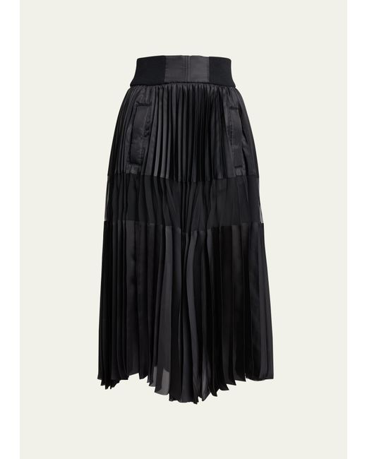 Sacai Sheer Panel Pleated Midi Skirt