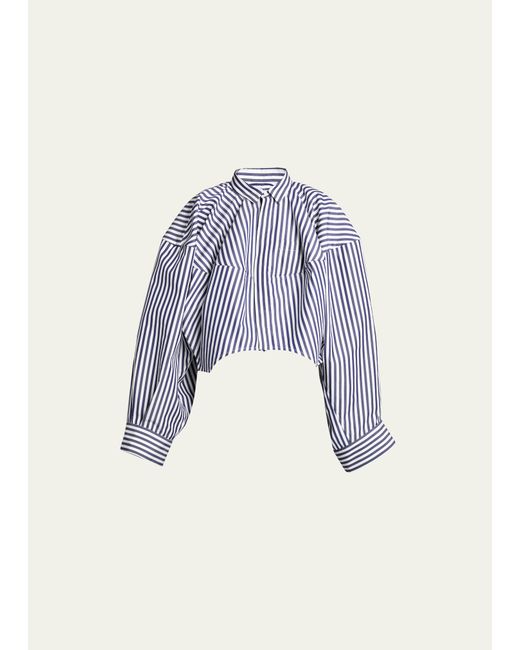 Sacai Stripe Exaggerated-Sleeve Cocoon Cropped Top