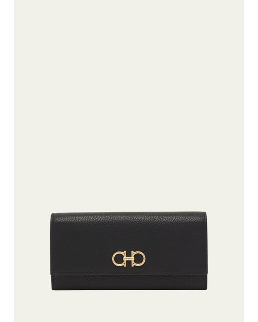 Ferragamo Gancino Flap Leather Wallet with Chain Strap