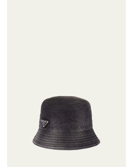 Prada Triangle Logo Denim Bucket Hat
