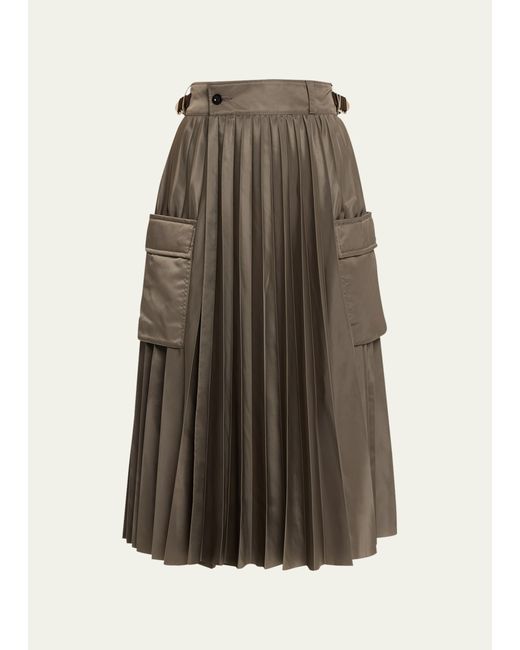 Sacai Pleated Nylon Twill Midi Skirt