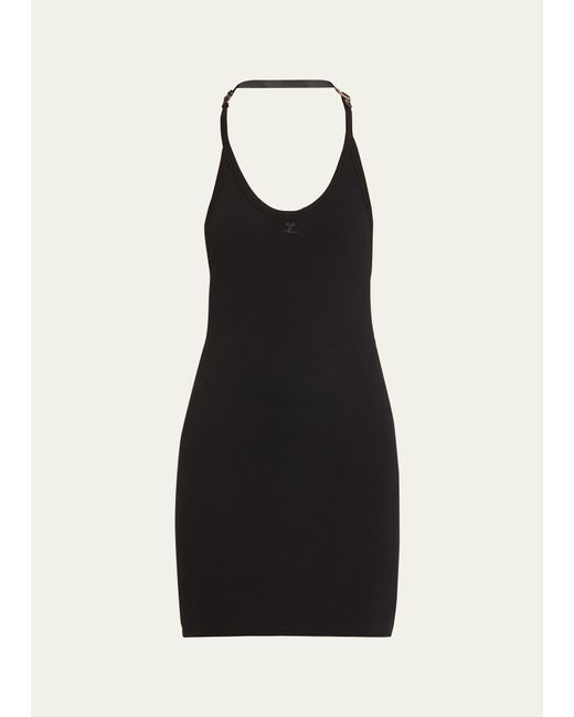 Courrèges Buckled Halter Ribbed Body-Con Backless Mini Dress