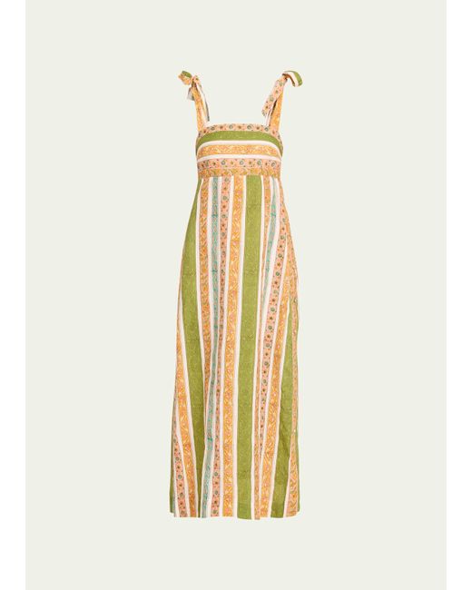 Hannah Artwear Tali Tie-Shoulder Printed Linen Maxi Dress