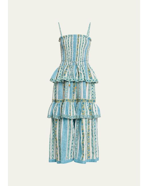 Hannah Artwear Ariella Square-Neck Smocked Tiered Poplin Midi Dress