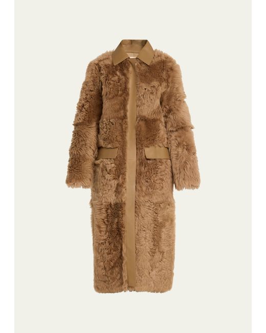 Totême Curly Shearling Coat with Leather Trim