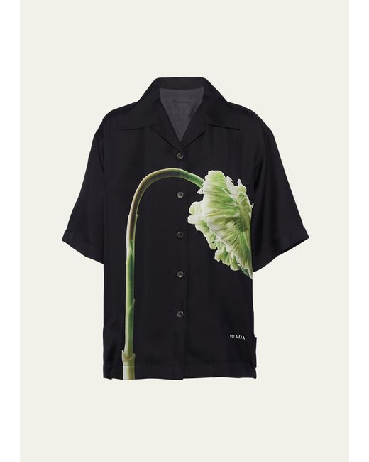 Prada Flower Button Down Twill Shirt