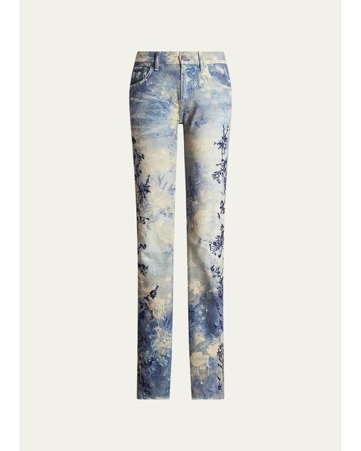 Ralph Lauren Collection 750 Floral-Print Embroidered Straight-Leg Ankle Jeans