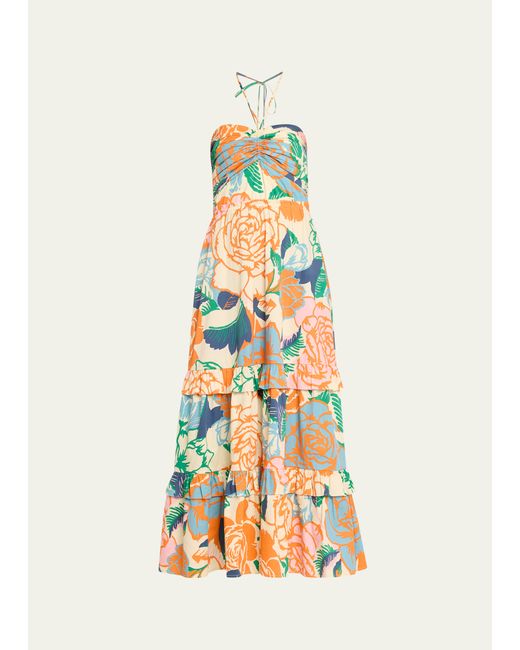 Figue June Floral Halter Tiered Maxi Dress