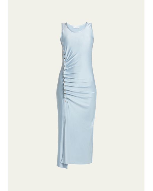 Rabanne Ruched Midi Dress with Button Detail