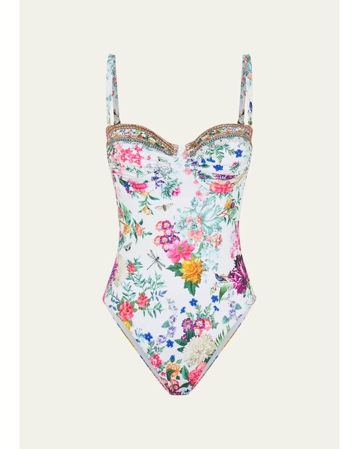 Camilla Plumes and Parterres Ruched Cup Underwire One-Piece Swimsuit