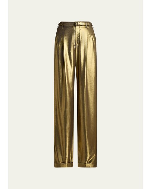 Ralph Lauren Collection Stamford Liquid Foil Belted Pants