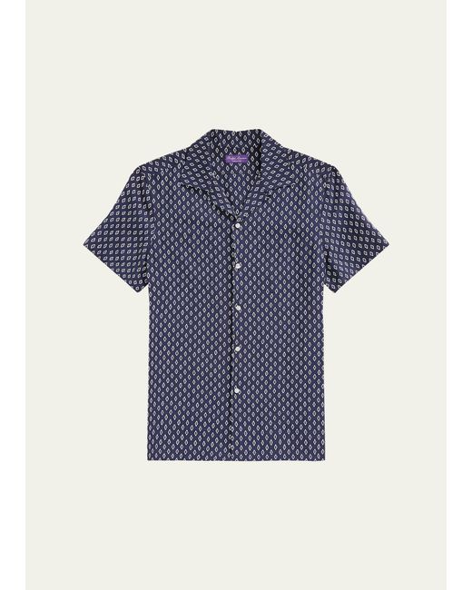 Ralph Lauren Purple Label Diamond-Print Linen and Silk Camp Shirt