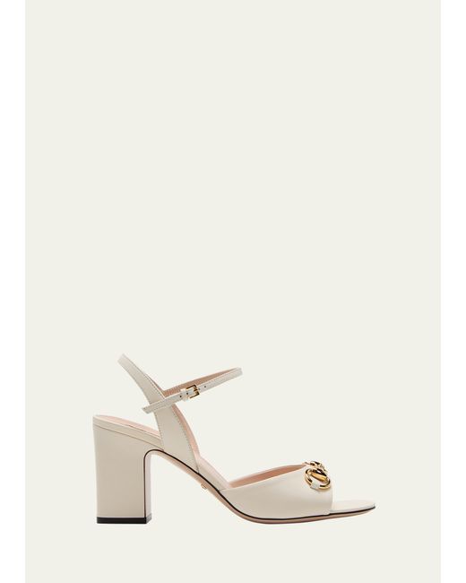 Gucci Lady Leather Horsebit Ankle-Strap Sandals