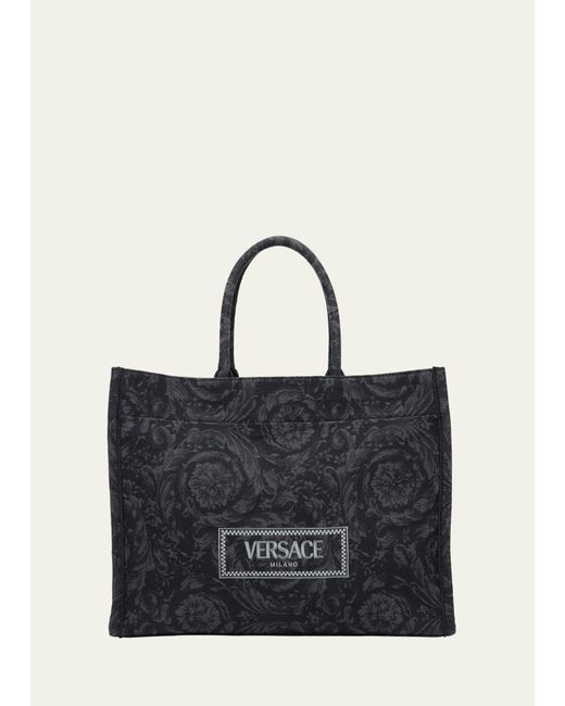 Versace XL Jacquard Embroidered Canvas Tote Bag