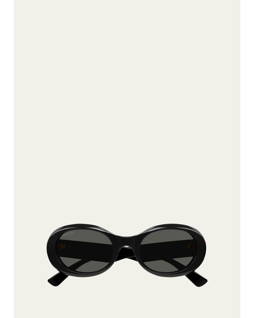 Gucci Logo Acetate Oval Sunglasses