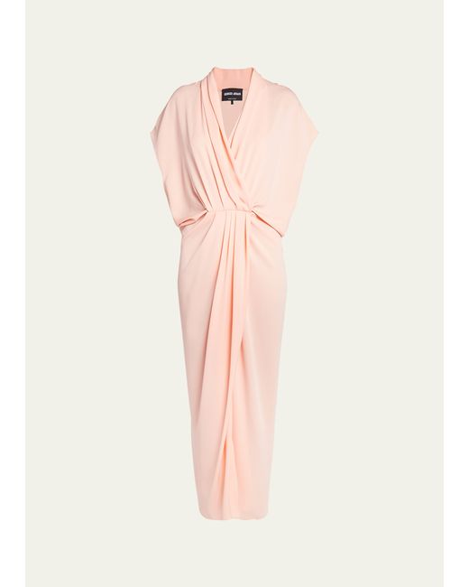 Giorgio Armani Gathered Silk Draped Midi Dress