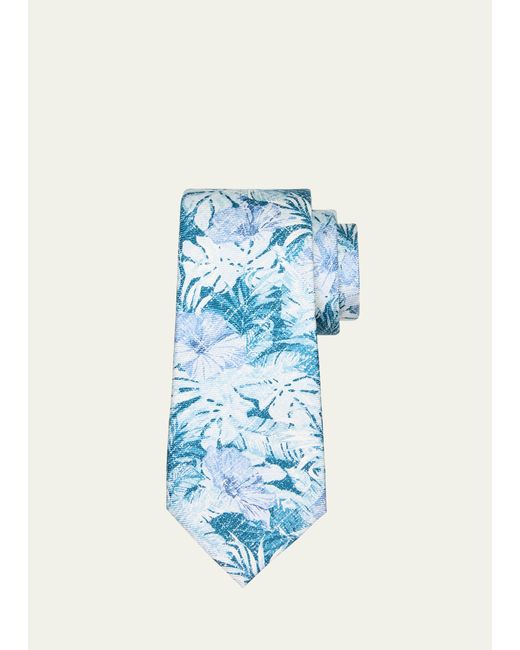 Kiton Silk Tropical-Print Tie