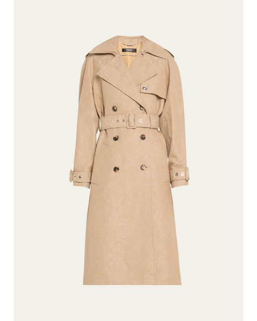 Versace Barocco Jacquard Double-Breasted Belted Trench Coat
