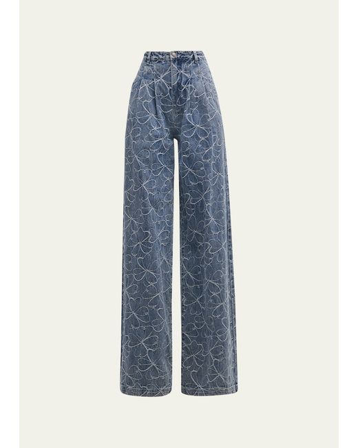 Ramy Brook Adley High-Rise Wide-Leg Embroidered Jeans