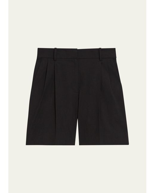 Theory Pleated Linen-Blend Wide-Leg Shorts