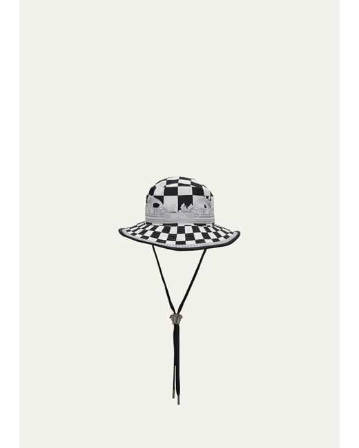Versace Damier-Print Logo Bucket Hat