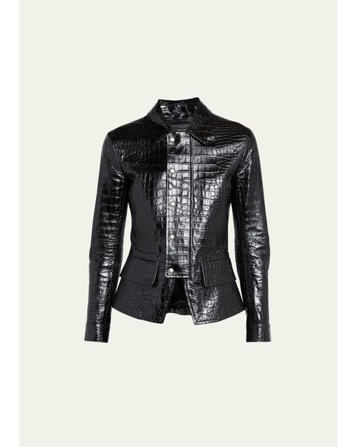 Tom Ford Croc-Embossed Fitted Leather Jacket