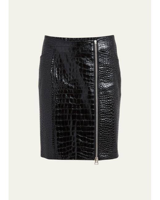 Tom Ford Croc-Embossed Leather Side Zip Skirt