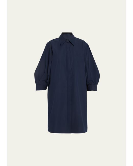 Lafayette 148 New York Blouson-Sleeve Cotton Poplin Midi Shirtdress
