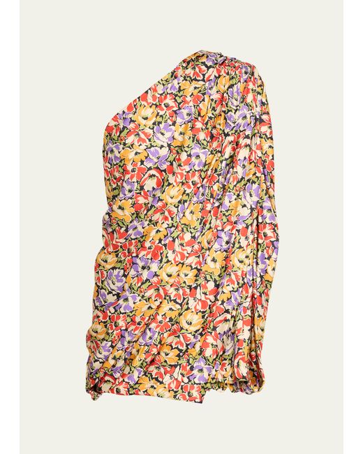 Stella McCartney One-Shoulder Draped Floral Print Mini Dress