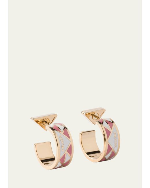 Prada Triangle Symbole Enamel Hoop Earrings