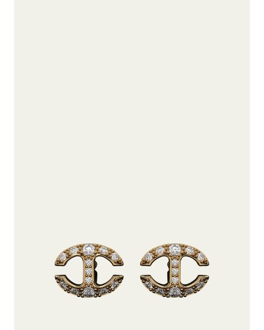 Hoorsenbuhs 18K Yellow Gold Small Link Stud Earrings with Diamonds