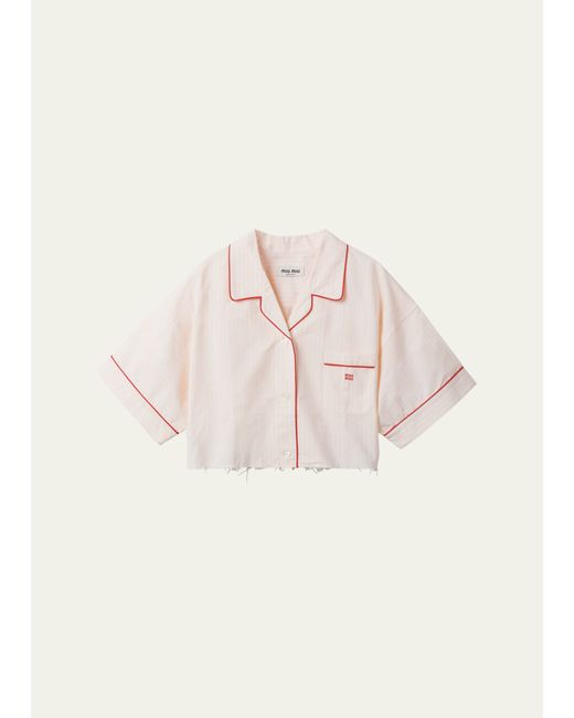 Miu Miu Piped Short-Sleeve Cropped Button-Front Shirt