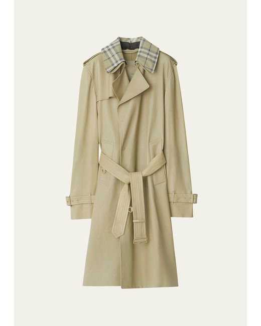 Burberry Leather Trench Coat with Check Collar