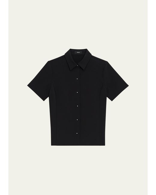 Theory Short-Sleeve Fitted Button-Front Blouse