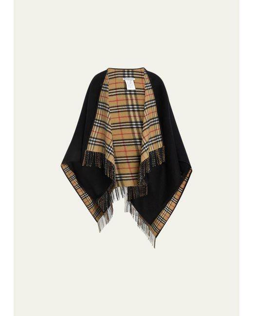 Burberry Vintage-Style Check Fringed Wool Cape