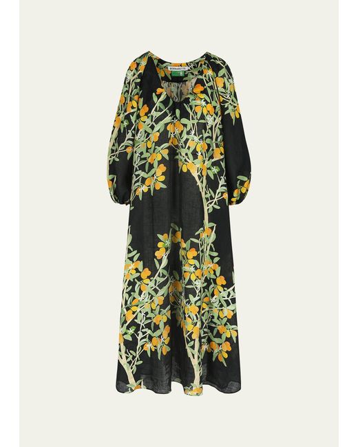 Bernadette Flower Printed Linen Maxi Dress