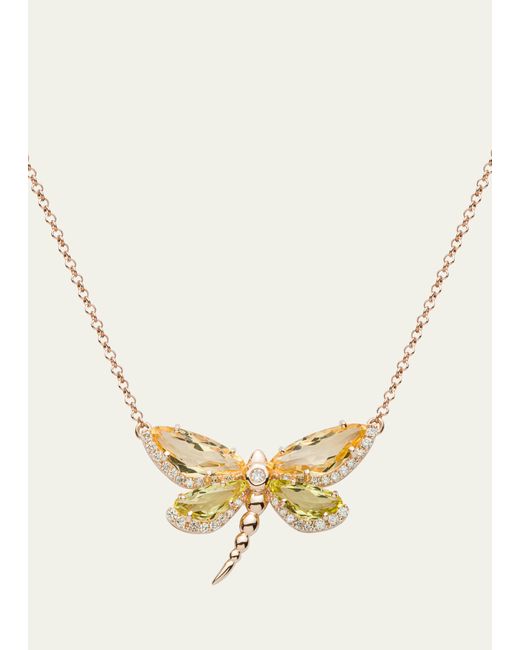 Daniella Kronfle Citrine and Quartz Dragonfly Necklace with Diamonds