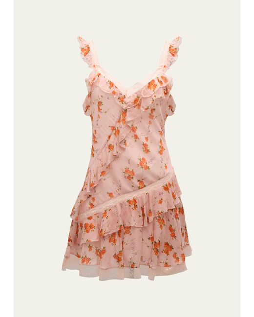 Loveshackfancy Serima Tiered Floral Lace Sleeveless Mini Dress