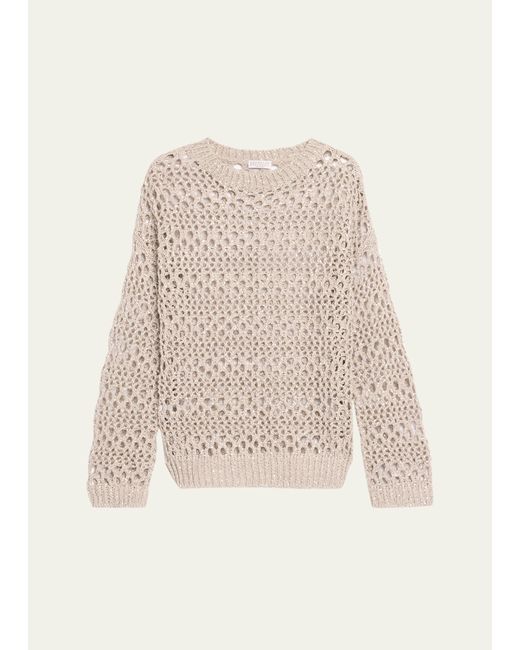 Brunello Cucinelli Paillette Open Weave Sweater with Tube Top