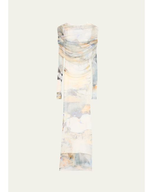 Christopher Esber Veiled Low-Back Long-Sleeve Maxi Dress