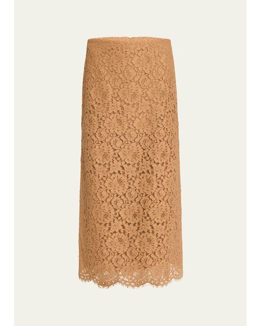 Michael Kors Collection Scalloped Lace Side Slit Midi Skirt