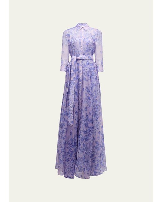 Carolina Herrera Floral Print Trench Gown with Tie Belt