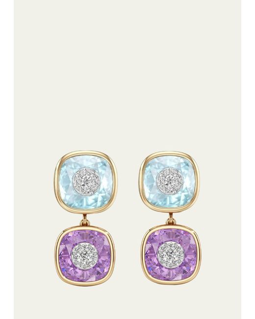 Bhansali 18K Yellow Gold One Collection Double Cushion Bezel Amethyst and Diamond Earrings