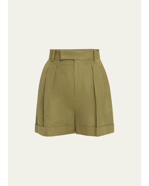 Frame Pleated Wide-Cuff Shorts
