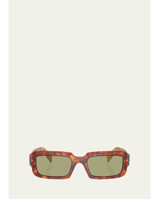 Prada Geometric Logo Acetate Plastic Rectangle Sunglasses